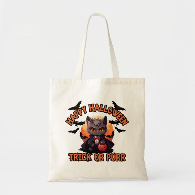 Vampire Cat Halloween Pumpkin Fladdermus Spooky Fe Tygkasse (Framsidan)