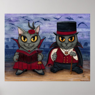 Vampire Cat lite Gothic Cemetery Fantasy Art Pri Poster