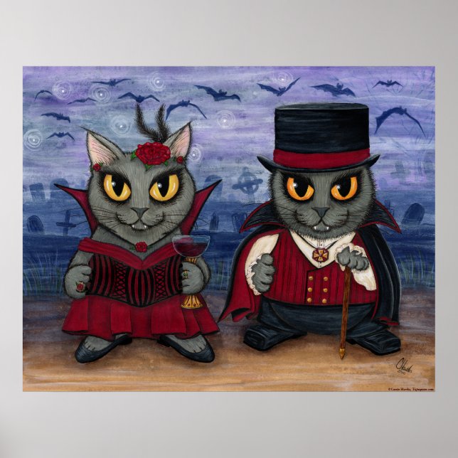 Vampire Cat lite Gothic Cemetery Fantasy Art Pri Poster (Framsidan)