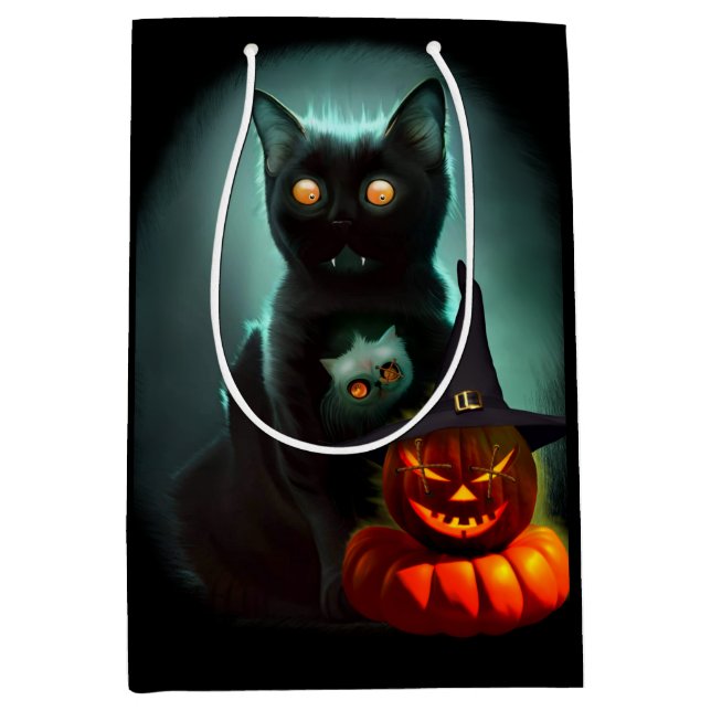 Vampire Cat och Wizard Pumpkin Halloween Surreal (Framsidan)