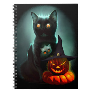Vampire Cat och Wizard Pumpkin Halloween Surreal Anteckningsbok