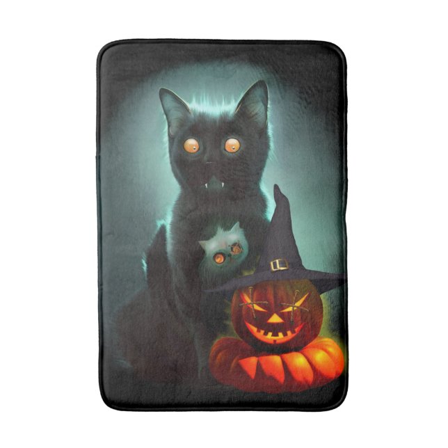 Vampire Cat och Wizard Pumpkin Halloween Surreal Badrumsmatta (Framsidan (Vertikal))