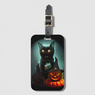 Vampire Cat och Wizard Pumpkin Halloween Surreal Bagagebricka