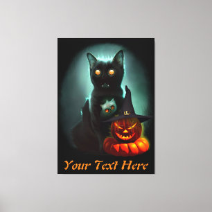 Vampire Cat och Wizard Pumpkin Halloween Surreal Canvastryck