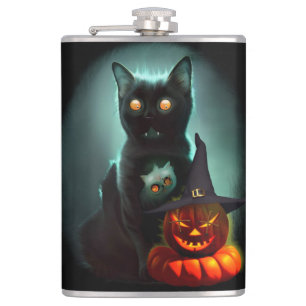 Vampire Cat och Wizard Pumpkin Halloween Surreal Fickplunta