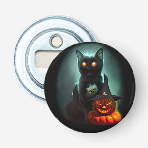 Vampire Cat och Wizard Pumpkin Halloween Surreal Flasköppnare