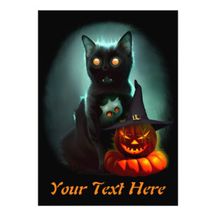 Vampire Cat och Wizard Pumpkin Halloween Surreal Fototryck