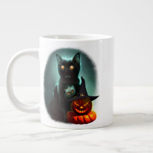 Vampire Cat och Wizard Pumpkin Halloween Surreal Jumbo Mugg
