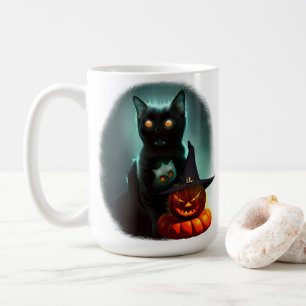 Vampire Cat och Wizard Pumpkin Halloween Surreal Kaffemugg