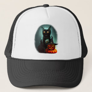 Vampire Cat och Wizard Pumpkin Halloween Surreal Keps