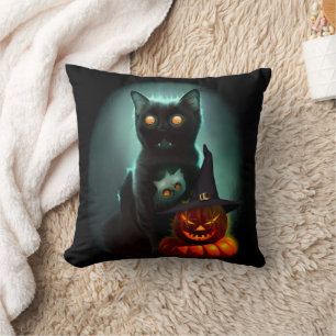 Vampire Cat och Wizard Pumpkin Halloween Surreal Kudde