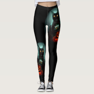 Vampire Cat och Wizard Pumpkin Halloween Surreal Leggings