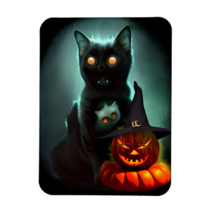 Vampire Cat och Wizard Pumpkin Halloween Surreal Magnet