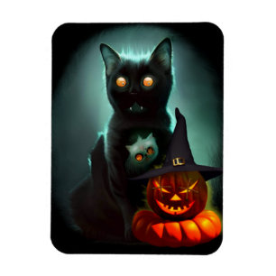Vampire Cat och Wizard Pumpkin Halloween Surreal Magnet
