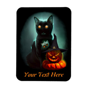 Vampire Cat och Wizard Pumpkin Halloween Surreal Magnet