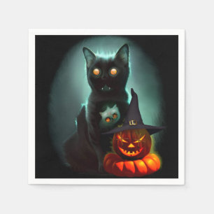 Vampire Cat och Wizard Pumpkin Halloween Surreal Pappersservett