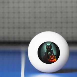 Vampire Cat och Wizard Pumpkin Halloween Surreal Pingisboll