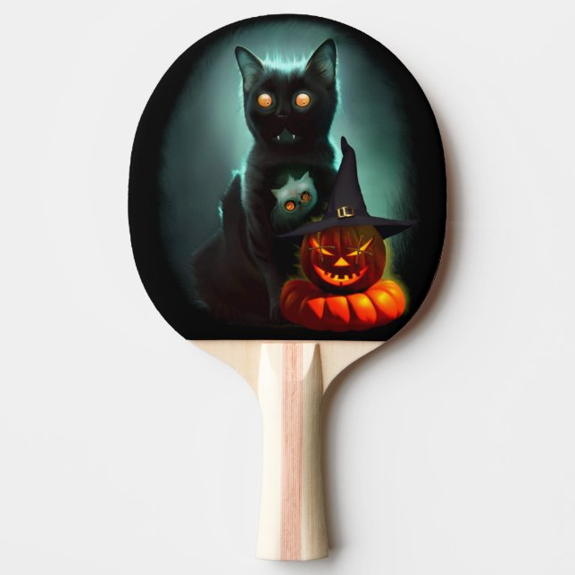 Vampire Cat och Wizard Pumpkin Halloween Surreal Pingisracket (Framsidan)