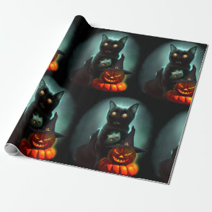 Vampire Cat och Wizard Pumpkin Halloween Surreal Presentpapper