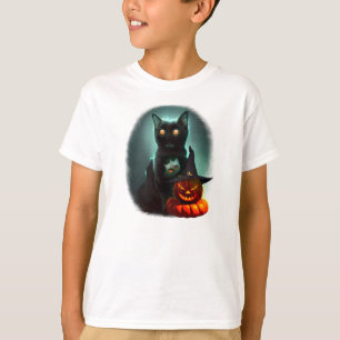 Vampire Cat och Wizard Pumpkin Halloween Surreal T Shirt