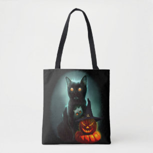Vampire Cat och Wizard Pumpkin Halloween Surreal Tygkasse