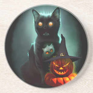 Vampire Cat och Wizard Pumpkin Halloween Surreal Underlägg