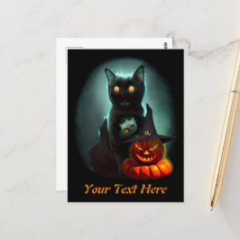 Vampire Cat och Wizard Pumpkin Halloween Surreal Vykort