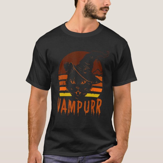 Vampire Dracula Cat Vampurr Retro Cat Ansikte Hall T Shirt (Framsida)
