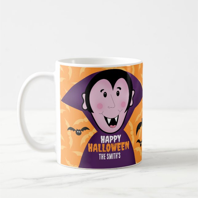 Vampire Dracula Fladdermus Kids Cute Happy hallowe Kaffemugg (Vänster)