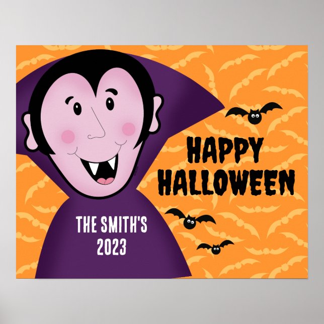 Vampire Dracula Fladdermus Kids Cute Happy hallowe Poster (Framsidan)
