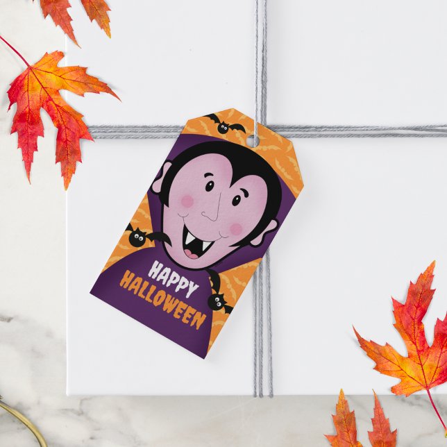 Vampire Dracula Fladdermus Kids Cute Happy hallowe Presentetikett (Vampire Happy Halloween Tags)