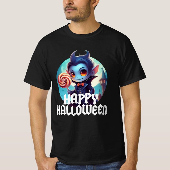 Vampire Eating Candy Happy halloween T Shirt (Framsida)