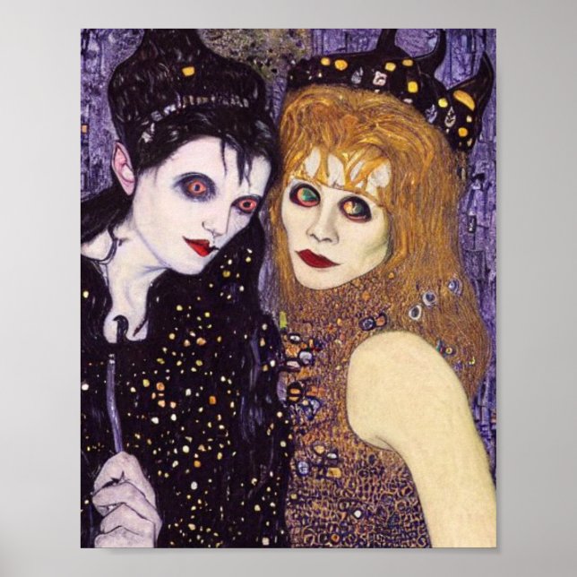 Vampire et sorcière à Halloween Poster (Framsidan)