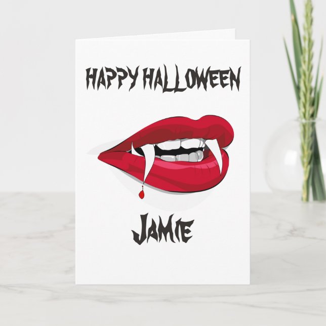 VAMPIRE FANGS ANPASSNINGSBAR HAPPY HALLOWEEN CARD KORT (Framsida)