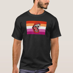 Vampire Fangs Teeth Lesbisk Pride Flagga Halloween T Shirt