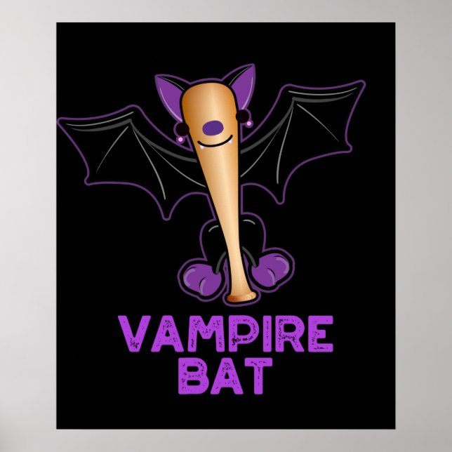 Vampire Fladdermus Funny Baseball Pun Mörk BG Poster (Framsidan)