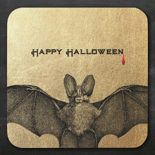 Vampire Fladdermus Halloween Guld Fyrkantigt Klistermärke