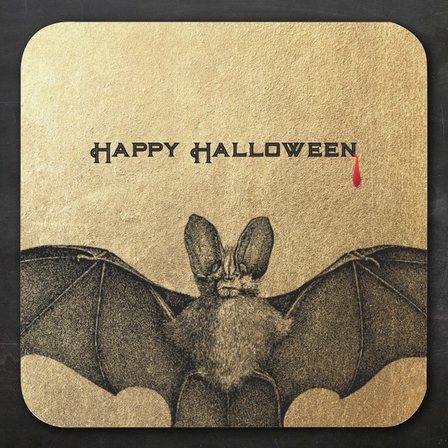Vampire Fladdermus Halloween Guld Fyrkantigt Klistermärke (Skapare uppladdad)