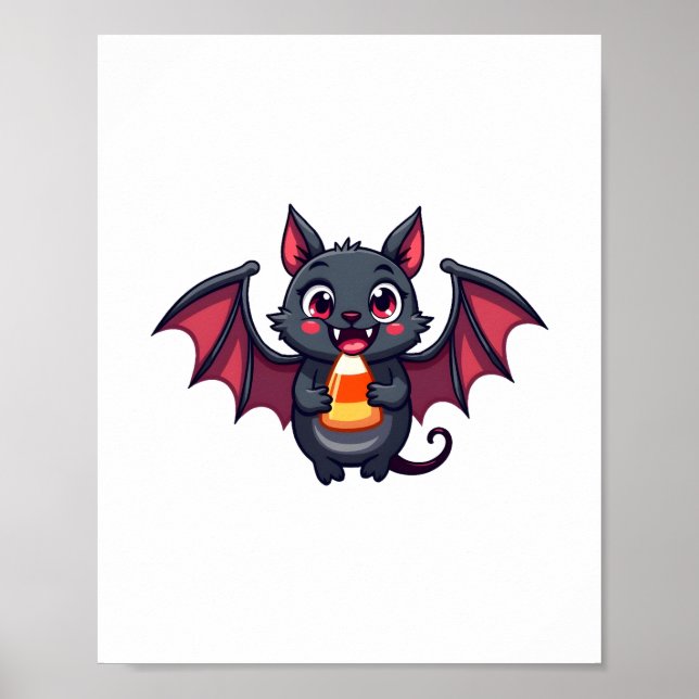 Vampire Fladdermus med Candy - Cute Halloween T-Sh Poster (Framsidan)