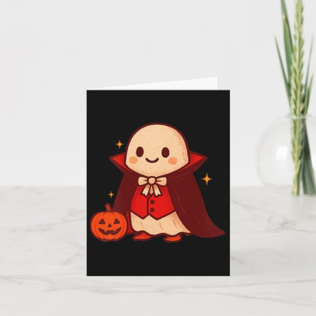 Vampire Ghost Shirt Cute Dracula Halloween Pumpkin Kort (Framsida)