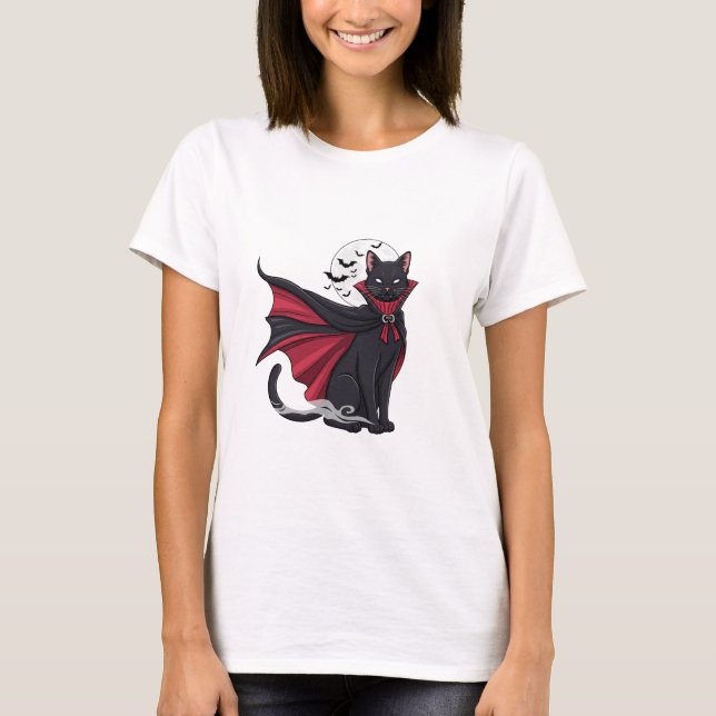 Vampire Kattunge - Cute Fanged Halloween Cat Woman T Shirt (Framsida)