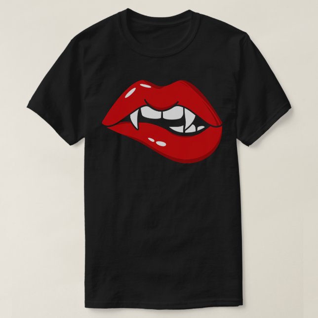 Vampire läppar med Fang T Shirt (Design framsida)