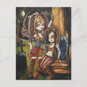 Vampire Mörk Angel Gothic Graveyard Art Postcard Vykort