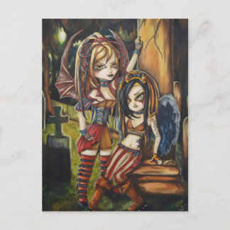 Vampire Mörk Angel Gothic Graveyard Art Postcard Vykort