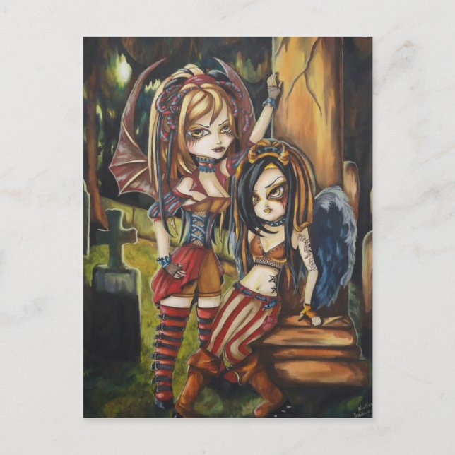 Vampire Mörk Angel Gothic Graveyard Art Postcard Vykort (Framsida)