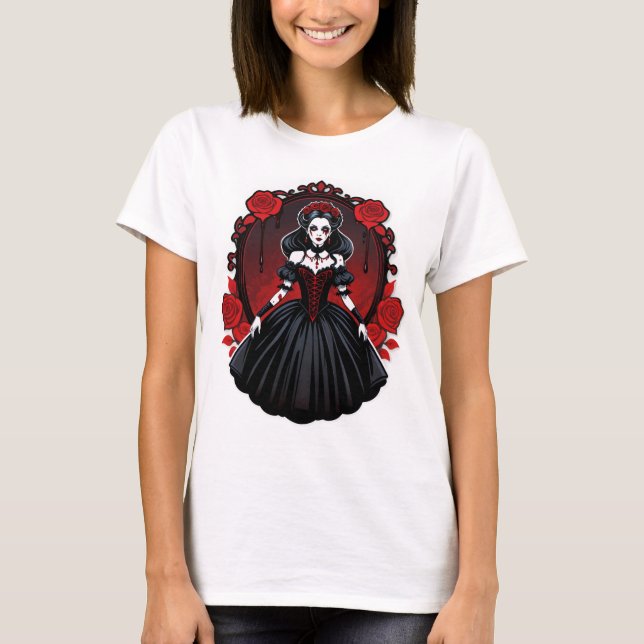 Vampire Queen Aesthetic - Elegant Gothic Halloween T Shirt (Framsida)