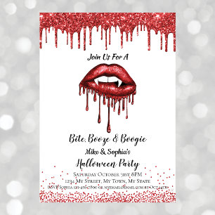Vampire red glitter läppar Halloween fest vit Inbjudningar