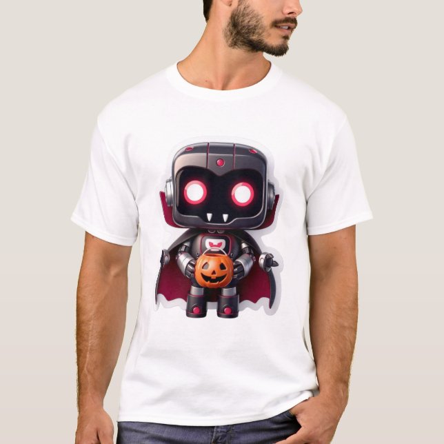 Vampire Robot Halloween Cute Creepy Tech Stil T Shirt (Framsida)