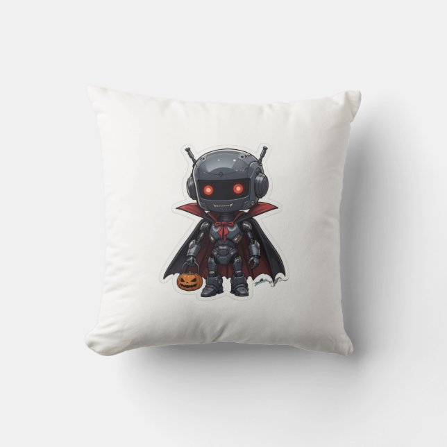 Vampire Robot Halloween Pillow Cute Spooky Sci-Fi Kudde (Framsida)