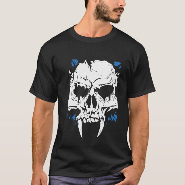Vampire Skull Illustration Modern Black Art T Shirt (Framsida)